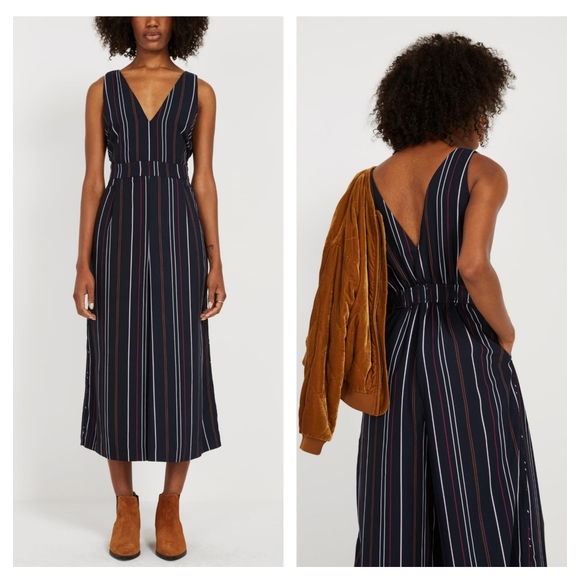 Frank + Oak Multistriped V-Neck Jumpsuit in Navy - Picture 1 of 5